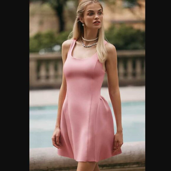 New M Anthropologie x Maeve sleeveless seamed fit & flare mini pink dress - Picture 1 of 10